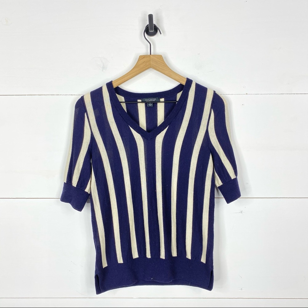 Ann Taylor Striped Short Sleeve Sweater Size M